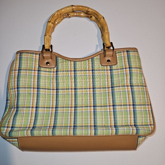 Relic plaid purse. Spring style with bamboo handles. - Picture 4 of 4
